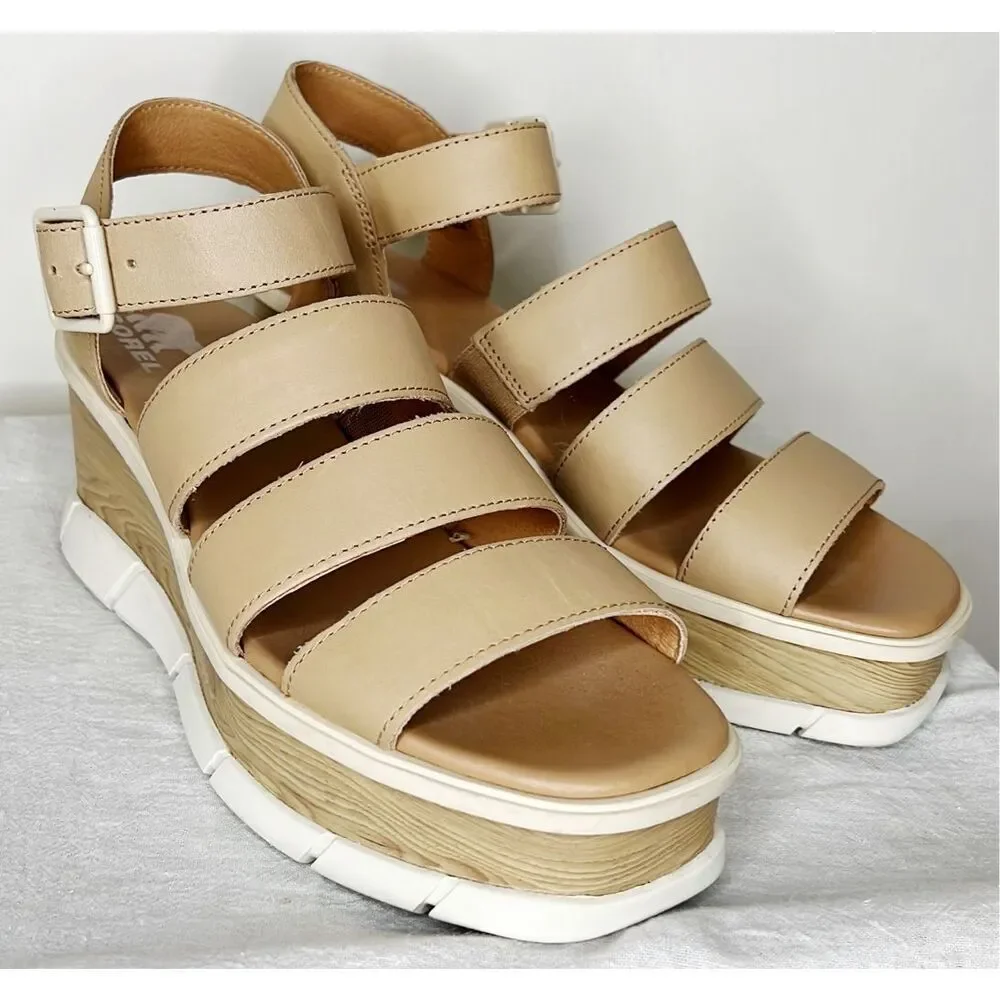 Sorel Joanie III Ankle Strap Wedge Platform Sandal in Honest Beige (Women) Size
